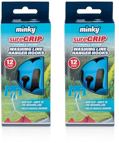 Minky Sure Grip Washing Line Hanger Hooks, 24 Pack Hangers for Clothes for Rotary Washing Line & Retractable Washing Line, Windproof & Non-Slip Clothes Pegs