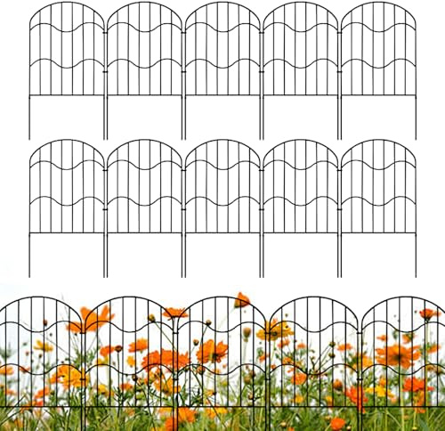 Qurygin Clôture de jardin – Bordure de clôture en métal antirouille – 10 x Clôture temporaire pour animaux domestiques, pelouse, extérieur, terrasse, parterre de fleurs, cour, aménagement paysager