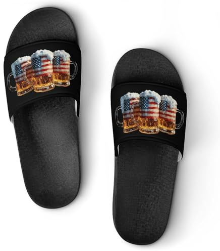 Beer U.S. Flag 4th of July House Slide Sandals Slip On Summer Slippers Bathroom Shower Shoes for Women Men 40 (250mm)