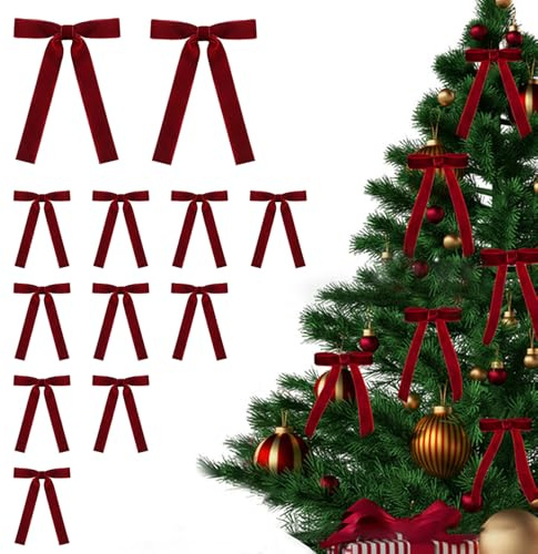 Rehecher 12 Stück Weihnachten Schleifen deko,Weihnachtskranz Dekorationen,Weihnachtsbaum Bögen,Weihnachtsschleifen,Geschenkschleife für Weihnachten, Heimdekoration, Hochzeit, Außen- und Innenbereich