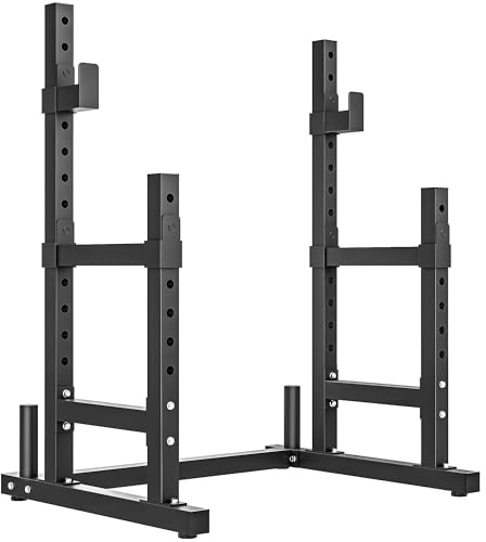 Soozier Adjustable Squat Rack, Multi-Functional Bench Press Rack, Heavy Duty Barbell Stand with Weight Plate Holders for Weight Lifting and Home Gym Strength Training, 660lbs Max Load, Black