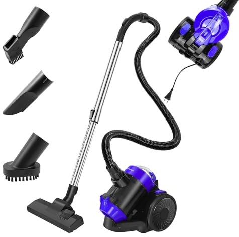 Aspirateur sans sac 1500 W Aspirateur sans sac 25 kPa, silencieux, avec filtre HEPA, bac à poussière de 1,5 l, compact et léger, pour tapis, sols durs, poils d'animaux