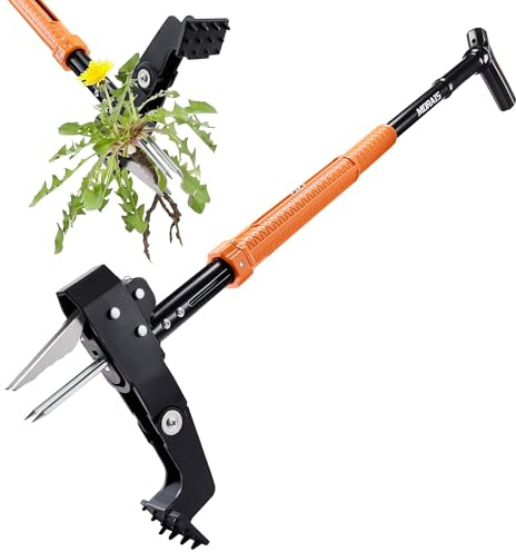 MORAIS Weed Puller Tool, Stand Up Weed Puller Heavy Duty Garden Tool with 4-Claw Steel Head, 39-46 Retractable Handle & Easy-Eject Mechanism, Easily Remove Weeds Without Bending, or Kneeling
