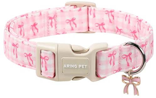 ARING PET Hundehalsband, Hundehalsband mit Rosa Schleifenmuster, Bequeme Halsbänder für Haustiere mit Schnellverschluss aus Kunststoffschnalle für Jungen und Mädchen Hunde