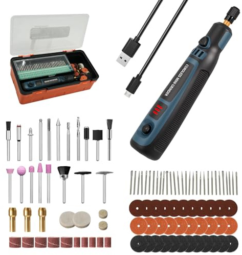 3.7V Herramienta Rotativa Sin Cable, Mini Amoladora Eléctrica con 96 Accesorios Lápiz de Grabado Eléctrico para Cortar/Esmerilar/Grabar/Perforar, de Manualidades y Creación de Bricolaje