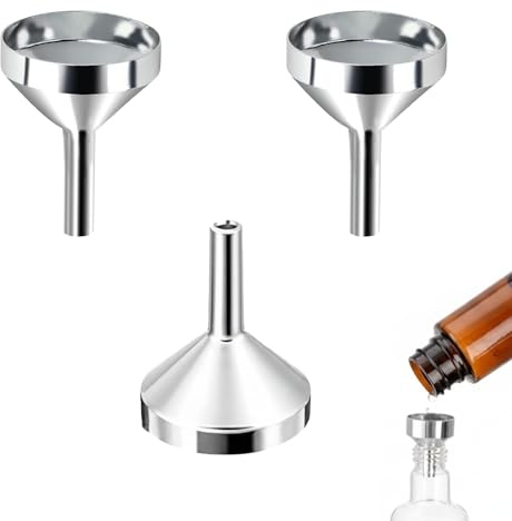 3Pcs Small Funnel Set, Silver Aluminium Mini Funnels, 1.8cm Mouth Multifunctional Funnel, Small Funnels for Filling Bottles or Containers, Ideal for perfume, essential oils, sample decanting