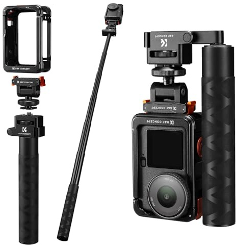 K&F CONCEPT Selfie Stick + Cage + Cold Shoe Adapter for DJI Osmo Action 6 | Beginner Content Creator Set, Foldable, Protective, Expansion Quick Release Mount, Osmo Action 6 Accessories, PP33