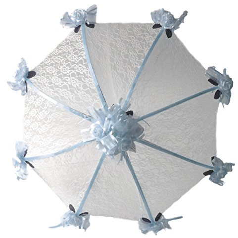 Party Favors Plus Decorated Bridal Shower Wedding White Lace Umbrella Parasol 36 Light Blue Roses