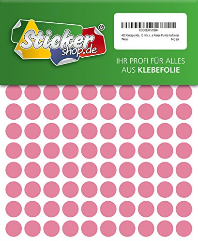 480 Klebepunkte, 15 mm, rosa, aus PVC Folie, wetterfest, Markierungspunkte Kreise Punkte Aufkleber