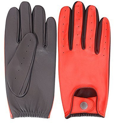 Men’s snug fit genuine lambskin leather chauffeur driving gloves fashion dress style Red & Black