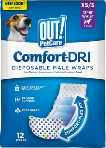 OUT! Pack de 12 Emballages Mâle Jetables/Absorbants avec l’Ajustement de Preuve de Fuite pour Chien 12 Unités