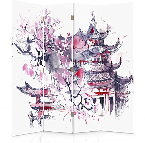 Feeby Paravent Japanischer Kirschbaum 145x180 cm 4 Teilig Modern Design einseitig Raumteiler Wandschirme Foto Trennwand Raumtrenner Sichtschutz Spanische Wand auf Leinwand Bedruckt Abstrakt Lila