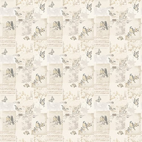 MyTinyWorld Pack of 5 Dolls House Pale Beige Birds And Butterfly Wallpaper Sheets