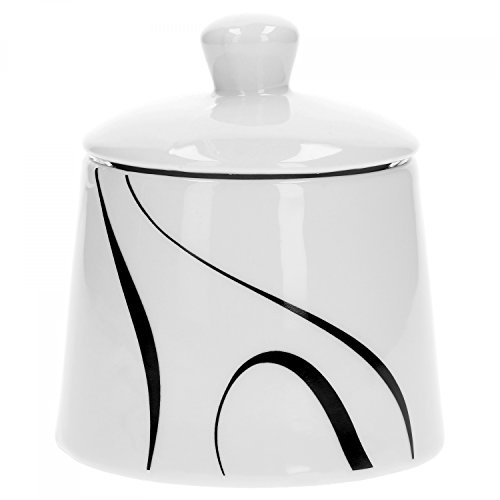 Van Well Galaxy Zuckerdose mit Deckel, Ø 90 mm, 280 ml, Liniendekor, Kaffeezubehör, edles Marken-Porzellan