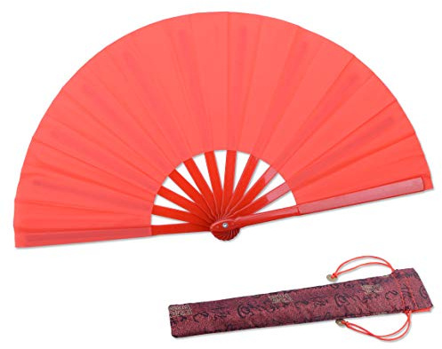 HONSHEN Dance Folding Hand Gift Fan-Red Small Chinese Kung Fu Tai Chi ABS Plastic-Nylon Hand Held Folding Fans for Men/Women/Children With a Fabric Case for Protection 11.8inch (Red)