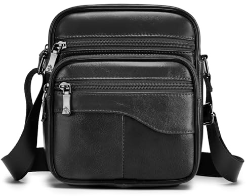 BAGZY Sacoche Homme Bandouliere Sacoche Homme Cuir Veritable Petit Sac Bandoulière Homme Sac Porté Epaule Sacs Business Sacs à Dos Porté Travers Pochettes Sacs à Main Voyage (Noir)
