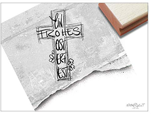 Stempel Osterstempel EIN FROHES OSTERFEST mit Kreuz, Osterkreuz - Textstempel zu Ostern, Karten Geschenkanhänger Osterdeko Scrapbook - zAcheR-fineT