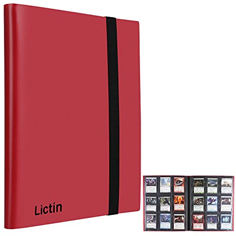 Lictin Álbum de Cartas Coleccionables, Fundas para cartas 396 Bolsillos con Correas Elásticas, Álbum Colección Tarjetas de Juego 22 Páginas,Aglutinante Con Folleto Impermeable (Rojo)