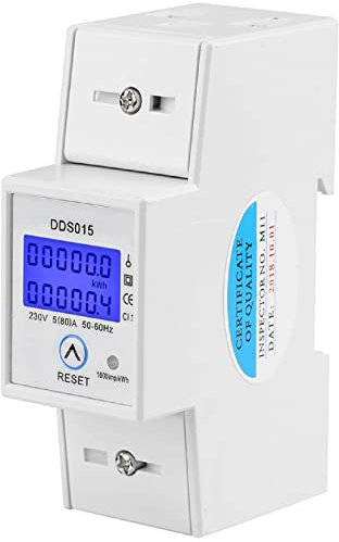 Compteur d'énergie monophasé 5-80 A 230 V 50 Hz -Affichage numérique - DDS015 Protection contre les surcharges Économie d'énergie,Montage sur rail DIN,Mètre Watt KWh,Rétroéclairage LCD