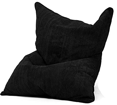 Green Bean Square XXL Indoor Bezug aus Cord 140 x 180 cm - ohne Füllung - Sitzsackhülle, Sitzsackbezug - kuschelig, weich, robust - waschbar, mit Innensack - Schwarz