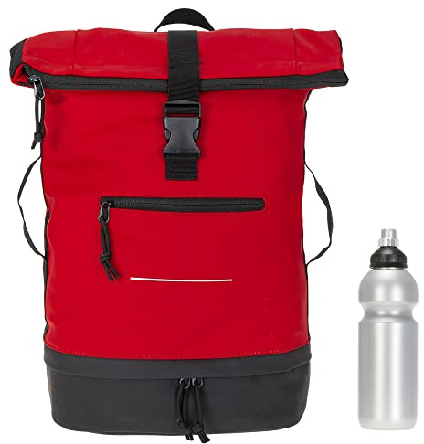 Elephant Kurier Rucksack Plane Time Bag COMP 12823 Bi Color Rot-Schwarz +f | Fahrradrucksack Kurierrucksack Roll Top Bodenfach DIN A4 mit Laptopfach