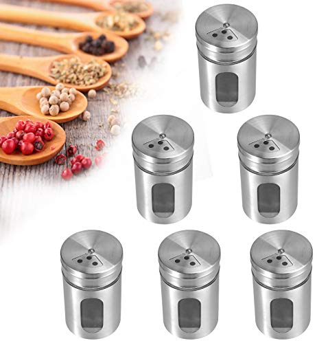 HOMGEN Gewürzdosen 6 Stück Gewürzstreuer mit Gläsern Edelstahl 90 ml Gewürzbehälter mit 3 Verschiedenen Bohrungsschalter für Salz Schwarzer Pfeffer