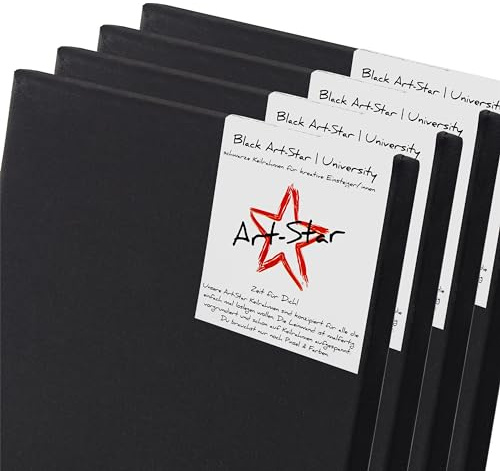 Art-Star 4X University Black KEILRAHMEN 30x40 cm | Schwarze Leinwände auf Keilrahmen 30x40 cm | Leinwandtuch vorgrundiert, malfertige bespannte rechteckige Keilrahmen mit Leinwand zum malen