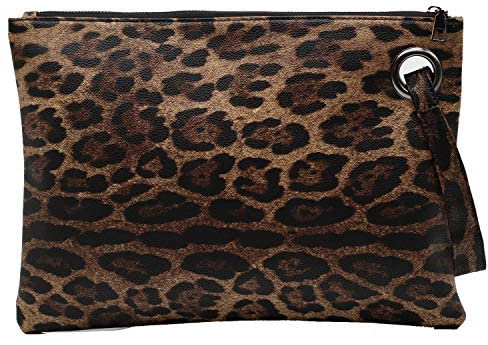 Kitty Frauen Übergroße Clutch Tasche Große PU Leder Tasche Abend Handtaschen Umschlag Geldbörse mit Wristlet Schulter Dame, Beige Leopard, Extra Large