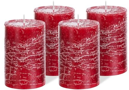 Brandsseller 4er Set Stumpenkerzen 7x14 cm – durchgefärbt & aus Paraffin – rustikale Kerzen mit langer Brenndauer – Dekokerzen für Tischdeko, Weihnachten & Feste – Bordeaux