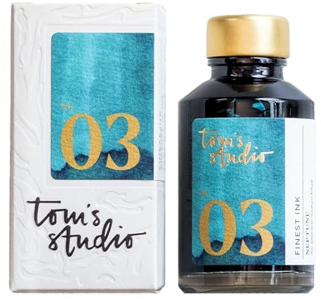 Tom's Studio British Made Fountain Pen Ink Neptune Blue 50ml | Glass Ink Bottle for Fountain Pen | Designed for Writing, Drawing and Doodling | Acid Free, Non Toxic and Vegan