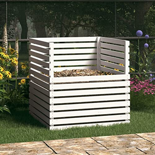 ZHOUMIN Composteur blanc 100 x 100 x 102 cm en bois massif de pin, compostière, composteur de jardin, composteur de cuisine