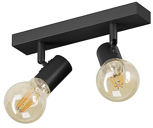 K-Bright Faretti da Soffitto Orientabili,Lampada da Faretti con 2 AttaccoE27, Plafoniera 2 Luci Interno, lampada da Soffitto per Cucina, Camera da Letto, Lampadina Non Inclusa, Nero