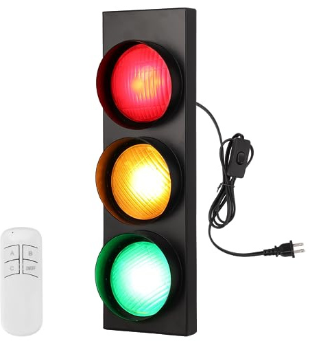 yeesport Traffic Light Wall Lamp, Retro Traffic LED Light with Remote Controller, Kids Bedroom Stop Light, Room Decor Light, Vintage Fun Signal Light for Bedroom, Living Room, Club, Bar, Pub (1)
