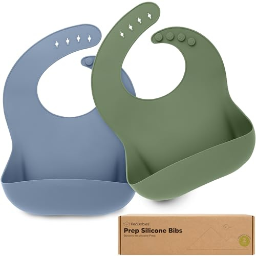 KeaBabies 2-Pack Silikon Lätzchen zum Essen - Lebensmittelqualität Silikon Lätzchen Mit Auffangschale für Mädchen, Junge, Sauber & leicht anziehen, wasserdichte Kleinkind Fütterung Essentials (Slate)