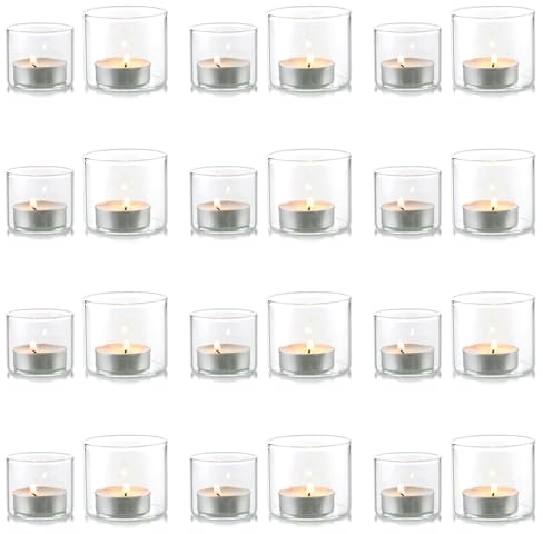NUPTIO Teelichthalter Teelichter Teelichtgläser Glas - 24 Stücke Klein Schwimmkerzenhalter Teelicht Hochzeit Windlicht Teelichtglas Kerzenhalter Gläser Votivkerzenhalter Weihnachten 4cm & 5cm Höhe