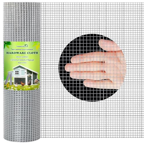 Thinkahead Hardware Cloth 1/2 inch 24 X 50 ft 19 Gauge, Galvanized Wire Mesh Roll, Welded Wire Fencing, Hardware Cloth for Chicken Coop Wire, Rabbit Cage Wire