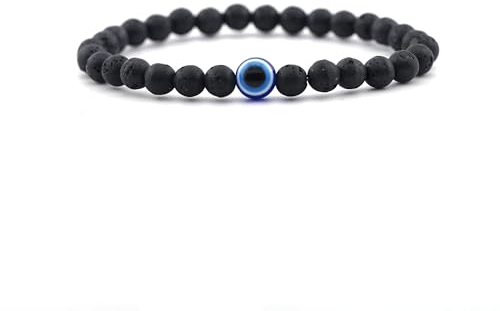 Lameybrt Natürlicher Achat Böses Auge Armband für Herren, Schutzarmband (A10 Volcanic rock, Mittel)