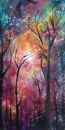 adrium Holz-Bild 40 x 80 cm: Herbstwald mit Bäumen und fallendem Schnee. Original Aquarellmalerei (202242671)