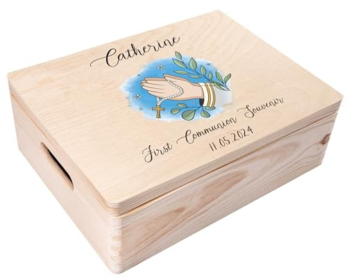Creative Deco Personnalisé Première Communion Cadeau Boite | Boîte à Souvenirs en Bois pour Garçon et Fille | Personnalisés - Calice | Personnalisable Idée Coffret Décorations