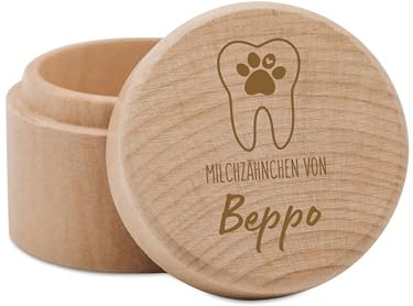 Bärenfreunde - Milchzahndose Hund personalisiert aus Holz mit hochwertiger Gravur - Zahndose Hund - Geschenke für Hunde und Hundezubehör (Zahndose für)