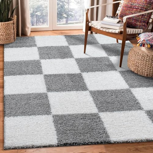 SANAT Milano Shaggy Teppich - Hochflor Teppiche für Wohnzimmer, Schlafzimmer, Küche - Hellgrau Weiss, Größe: 140 x 200 cm