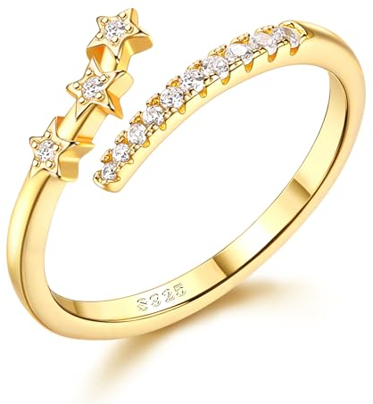 Adramata Bague Argent 925 Étoile Reglable Bague Empilables Ouvertes Alliance Fiancailles Promesse Mariage Pouce Or Cadeau Femme