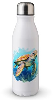 MAXIKIWI - Single Wall Water Drinking Bottle with Screw Cap, Non Insulated Lightweight Aluminium, BPA Free, Leak-Proof - Turtle Underwater swimming sea clip - 500ml