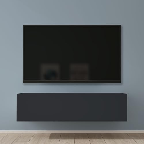 Mai & Mai Fernsehschrank Hängend TV Lowboard hängend mit Gasdruckfedern | TV Schrank mit Klappen, viel Stauraum, Wandmontage in Matt Anthrazit, Breite: 120 cm, Fernsehschrank02
