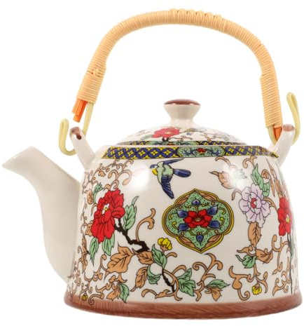 Amosfun Tetera Individual De Porcelana Con Diseño De Flores Tetera De Cerámica Para Té De Viaje