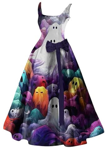 Generico Vestido de Halloween con curvas para mujer, vestido de ceremonia elegante acampanado, vestido de cóctel sin mangas, vestido de fiesta para fiesta, Lila, XXL