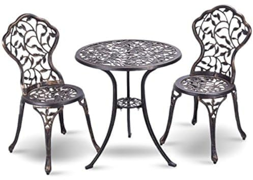 FANTASK 3-TLG. Gartenmöbel Set, Balkonset mit 2 Stühlen und Tisch, Balkonmöbel aus Aluminiumguss, Terrassenmöbel, Gartengarnitur, Sitzgruppe für Terrasse, Balkon, Garten, Antik