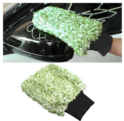 JNNJ Gant De Nettoyage De Voiture en Microfibre, Gant De Lavage pour Voitures Et Ménage, Gants en Microfibre, Gant Nettoyage pour L'entretien des La Voiture Et Le Nettoyage des Vitres(Vert Blanc)