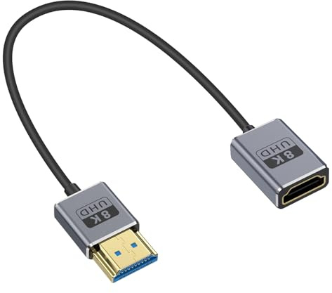 Duttek Cavo di prolunga HDMI ultra sottile 8K, 30 cm, cavo HDMI ultra sottile da maschio a femmina, cavo HDMI corto ultra ad alta velocità 48 Gbps, larghezza di banda supporta 8K a 60 Hz, 4K a 240 Hz