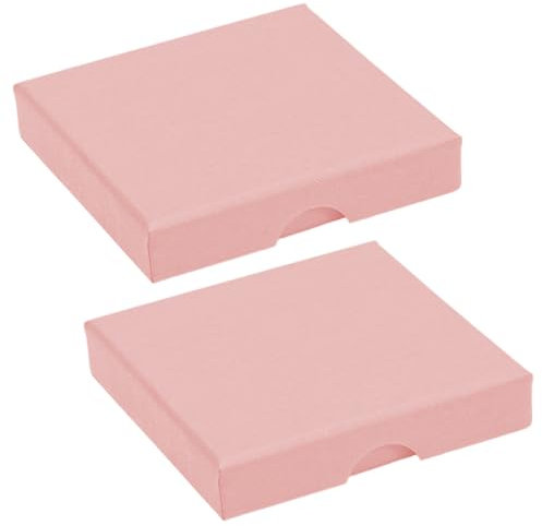 EIHI 2 Cajas de Cartón para Joyería,8x8x1.6CM Caja Pequeña para Regalos con Espuma para Pendientes Collares Pulseras Anillos (Rosa Claro)